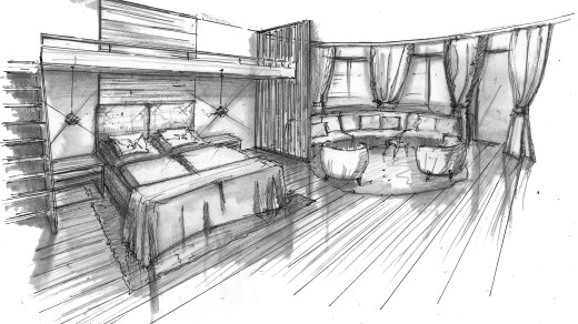 Pavillion Appartement Persepktive Bett mit Hochbett