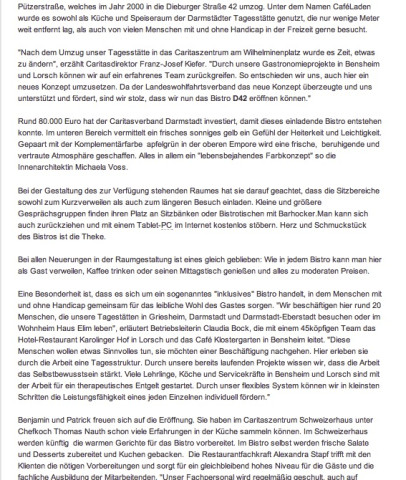Pressemitteilung Bistro D 42 – Juli 2015